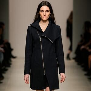 REISS Women's Wool PETRONE Pea Coat zip up in navy blue size Small